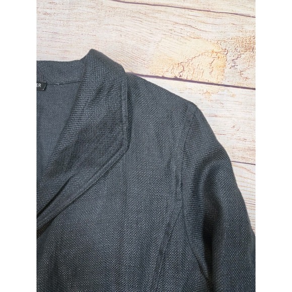 Eileen Fisher Linen Womens Black 3/4 Sleeve Pockets Open Front Blazer Size Small - Picture 3 of 10